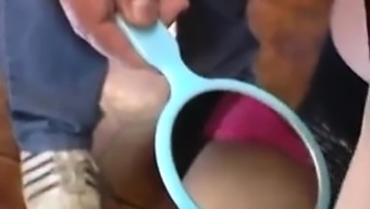Pervy Guy Uses A Hand Mirror To Catch A Glimpse Of An Asian