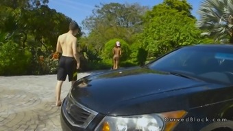 Ebony Girlfriend Washing Car Nude