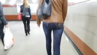 Ass Girl In Brown Leather Jacket