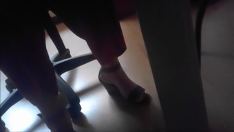 Candid Feet Heels Under Desk