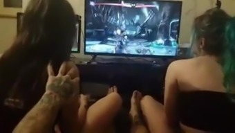 Slutty Gamers Share A Cock
