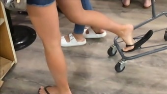 Teen Girl'S Feet And Legs Standing In Line