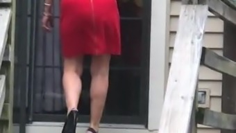 Gilf Wife Jan Booty In Red Dress And Heels