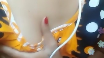 Indian Girl Grabbing Her Tits Hard On Live