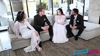 Two Sexy Brides Swap Step Daddies And Enjoy Crazy Foursome Sex On Wedding Day