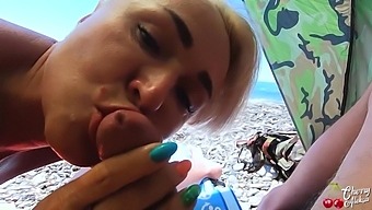 Blonde Deep Sucking Dick Until Cum In Mouth By The Sea