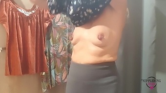 Nippleringlover Revealing Pierced Tits In Changing Room At Public Store Large Gauge Nipple Piercings