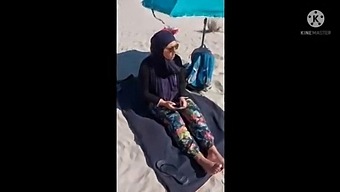 I Shocked This Muslim By Pulling My Cock Out On The Public Beach, Omg Her Husband Will Be Here Soon
