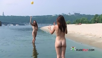 Sensual Nude Beach Girl Relaxes Outdoors In The Sun.