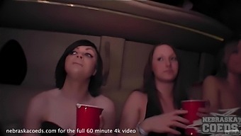 Hot Chicks Flashing Tits And Pussy In A Limo