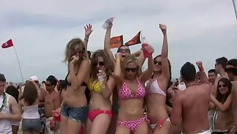 Appreciative Cowgirl With Big Ass In Bikini Dancing In The Beach Party Outdoor