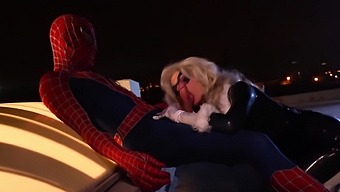Clothed Jazy Berlin Enjoys Missionary Sex With Spiderman