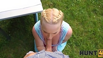 Busty Blonde Milf Gives Handjob And Oral In Park For Money