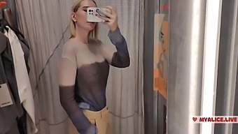 Big Tits Blonde Tries On Transparent Clothing In Mall