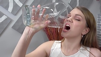 Long-Haired Model Amanda Clarke Indulges In Some Messy Piss Drinking