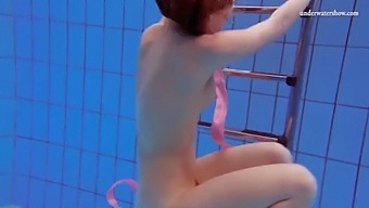 Katka Matrosova Swallows Unclothed Alone In The Pool.