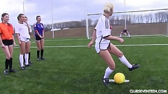 Soccer Game Terminates With Vanessa P And Cayla A Enjoying In Troop Fingering.