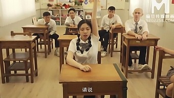 The Libidinous Chinese Schoolgirls Wearing Garb Were Messed Around With By Randy Guys During The Education.
