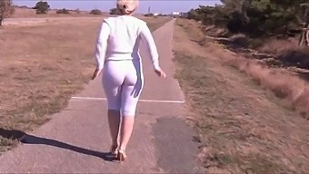 Amateur Babe With A Big Ass Shows Off In White Leggings