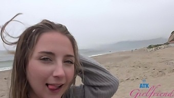 Watch As Macy Meadows Shows Off Her Long Hair And Miniskirt On The Beach In This Hd Pov Video