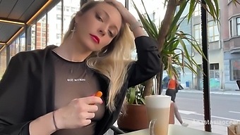 Anastasia Ocean Teases With Her Boobs In A Transparent T-Shirt In Public