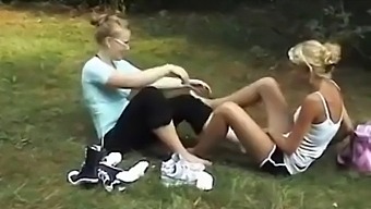 Blonde Lesbians Indulge In Outdoor Foot Fetish Play