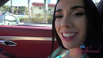 Longhaired Brunette Gaby Ortega Gets Fingered In The Car