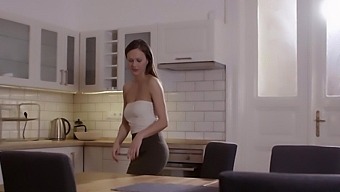 Tina Kay'S Long Hair And Big Brown Eyes Are On Full Display In This Steamy Kitchen Scene