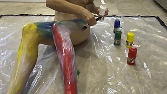 Mature Amateur Gets Nude Body Painting With Sex Toys