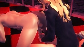 ヘンタイアニメの美女渚が手コキをして精液を飲み込む